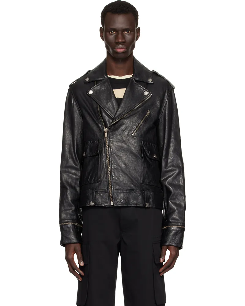 Golden Goose Black Glossy Effect Biker LeatherJacket 90100