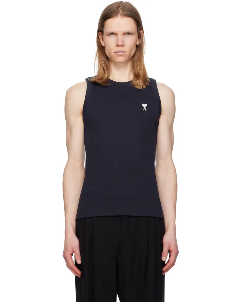 AMI Paris Navy Cotton Rib Ami de Coeur Tank Top 430