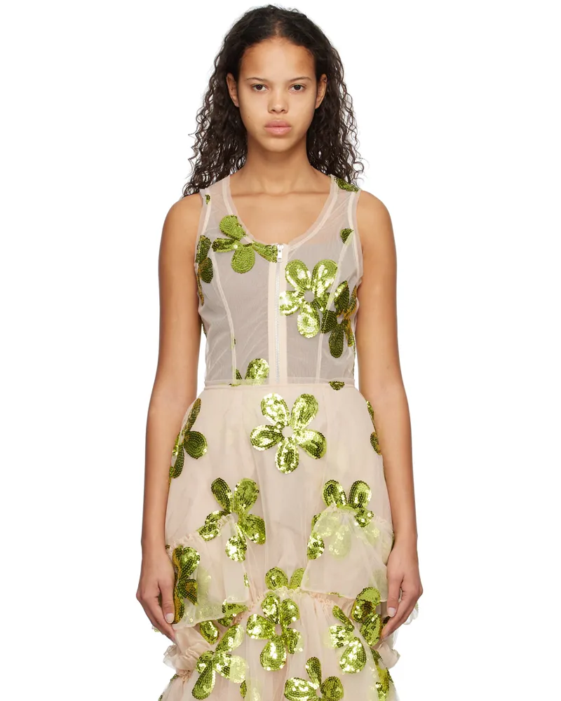 Simone Rocha Beige Zip-Up Bodysuit Green