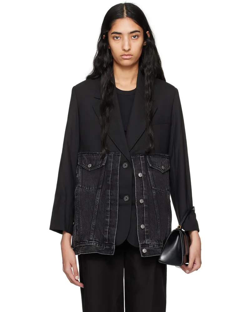 3.1 phillip lim Black Oversized Hybrid Denim Blazer Wa010
