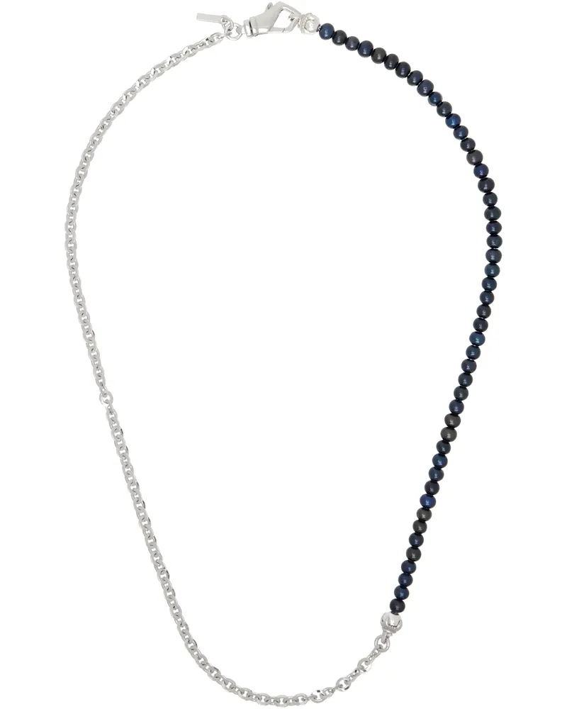 Emanuele Bicocchi Silver Large Half Chain & Half Pearl Necklace Silver