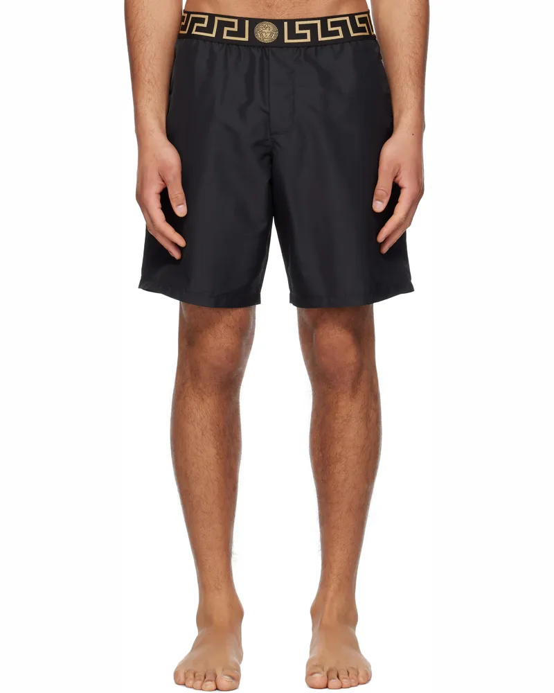 Versace Black Greca Border Swim Shorts A80g-black