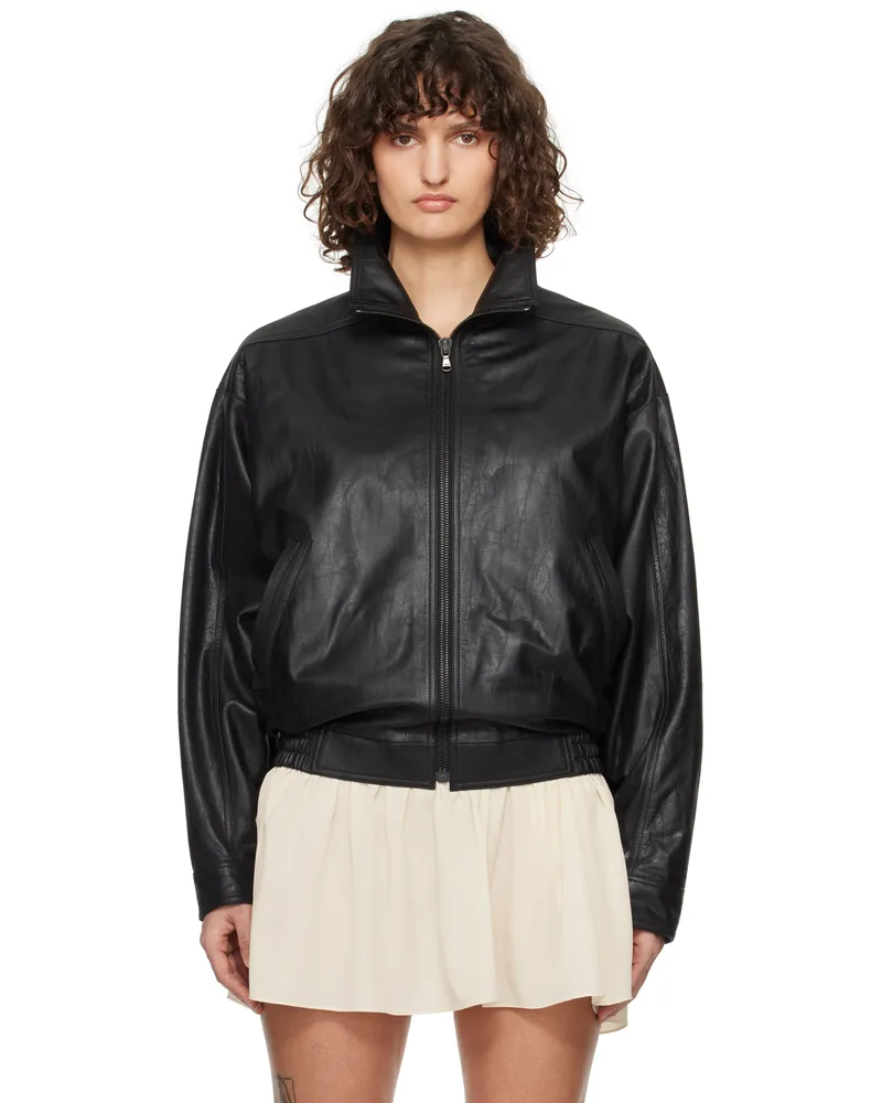 RECTO Black Vintage Crack Effect Leather Jacket Black