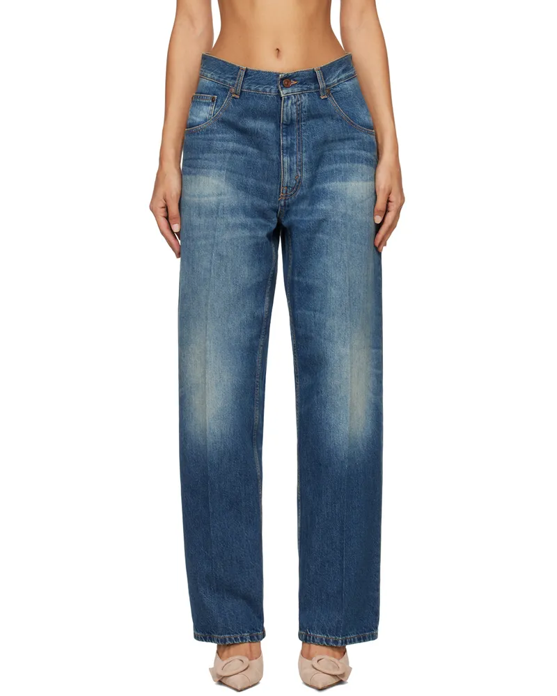 Victoria Beckham Blue Loose Fold Over Boyfriend Jeans Hvy