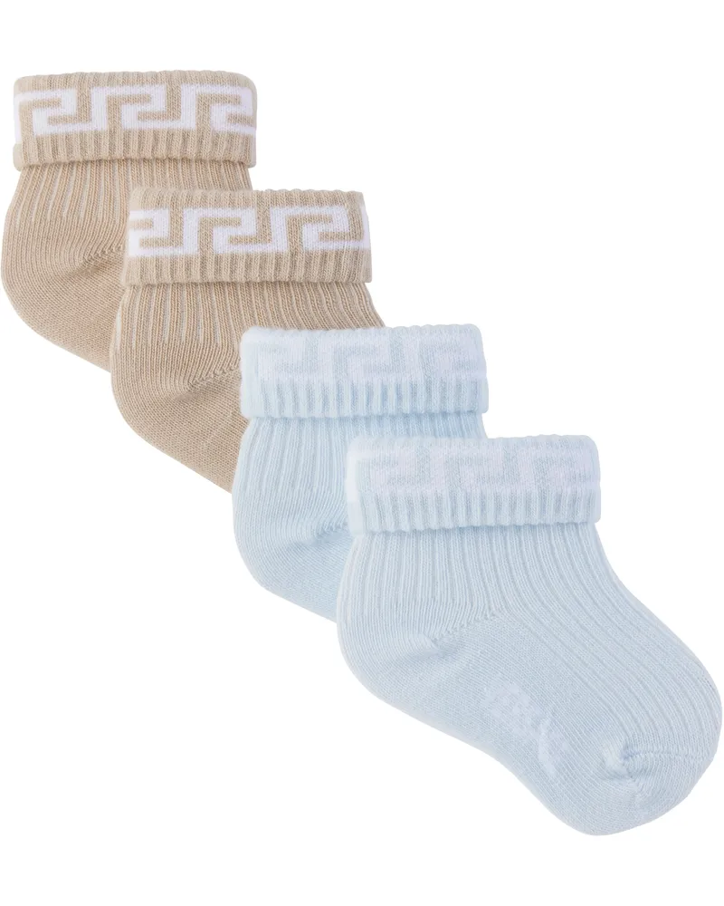 Versace Two-Pack Baby Blue & Brown Greca Socks 6v770-newbornblue+bo