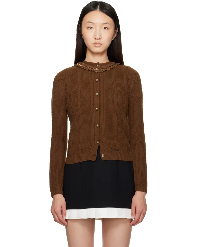 SHUSHU/TONG Brown Collar Embellished Cardigan Ca100