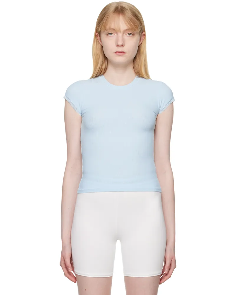 SKIMS Blue Soft Lounge Lace T-Shirt Celeste