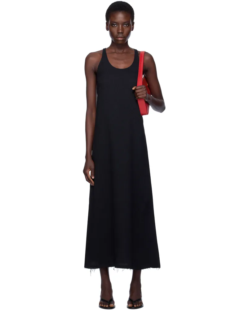 Totême Black Scoop-Neck Sablé Midi Dress Black