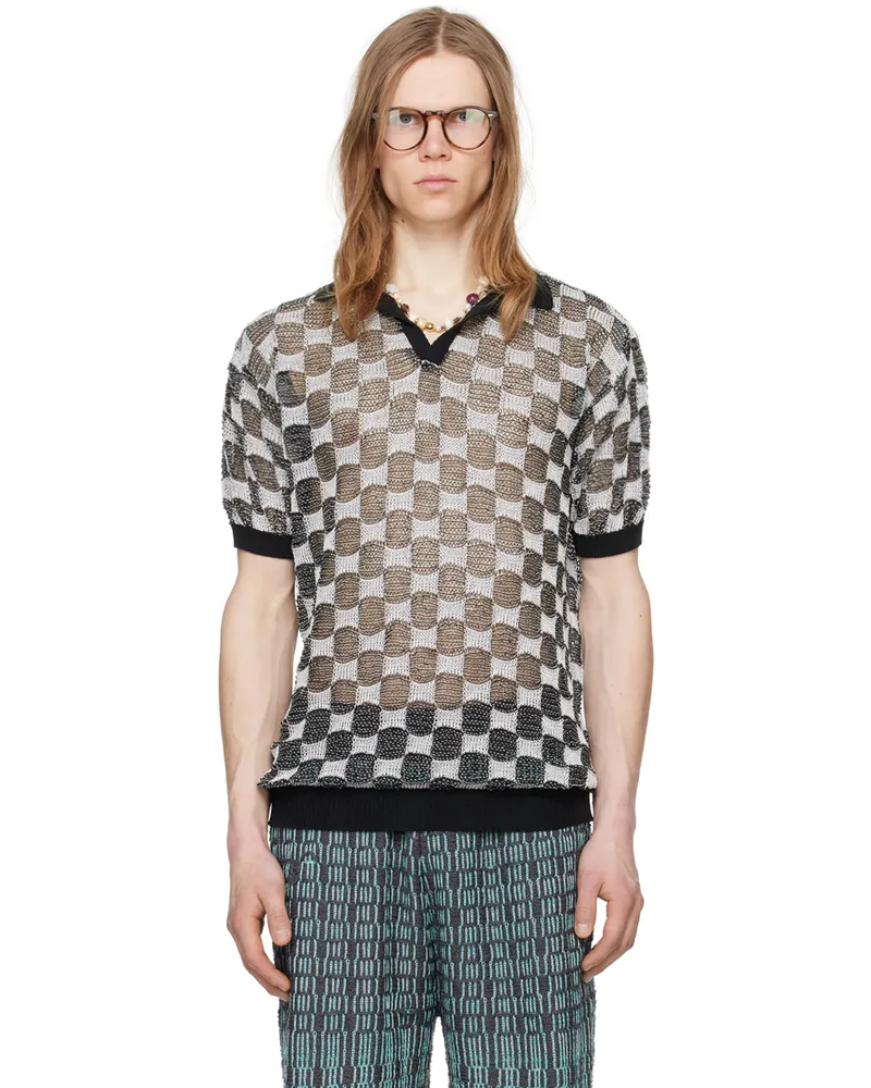 Isa Boulder Black & White Check Polo Bnw