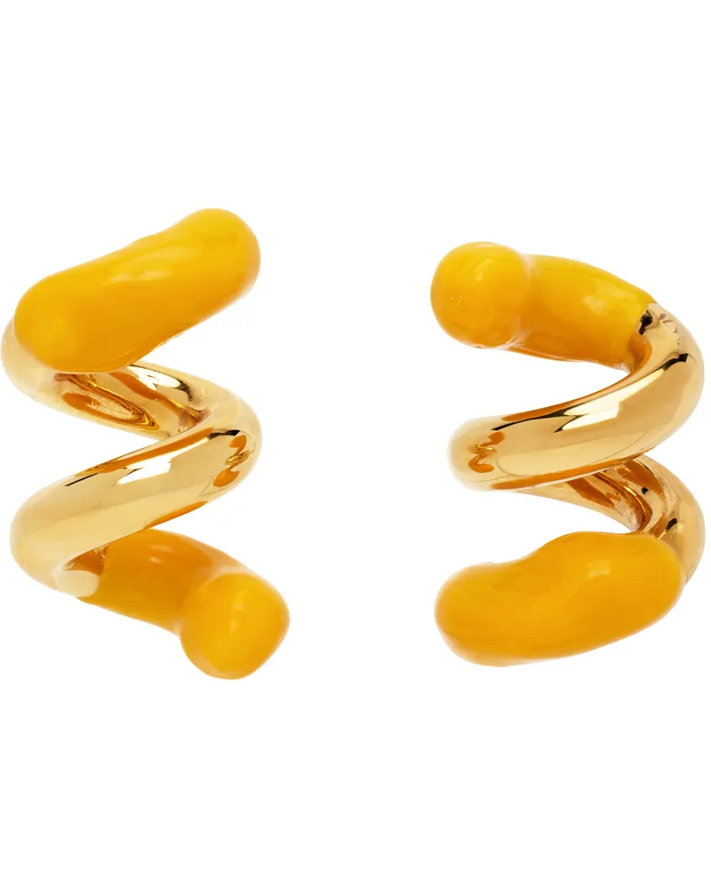 SUNNEI Gold & Orange Rubberized Fusillo Earrings Gold