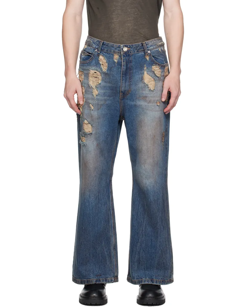 JUUN.J Blue Oil-Washed Jeans P