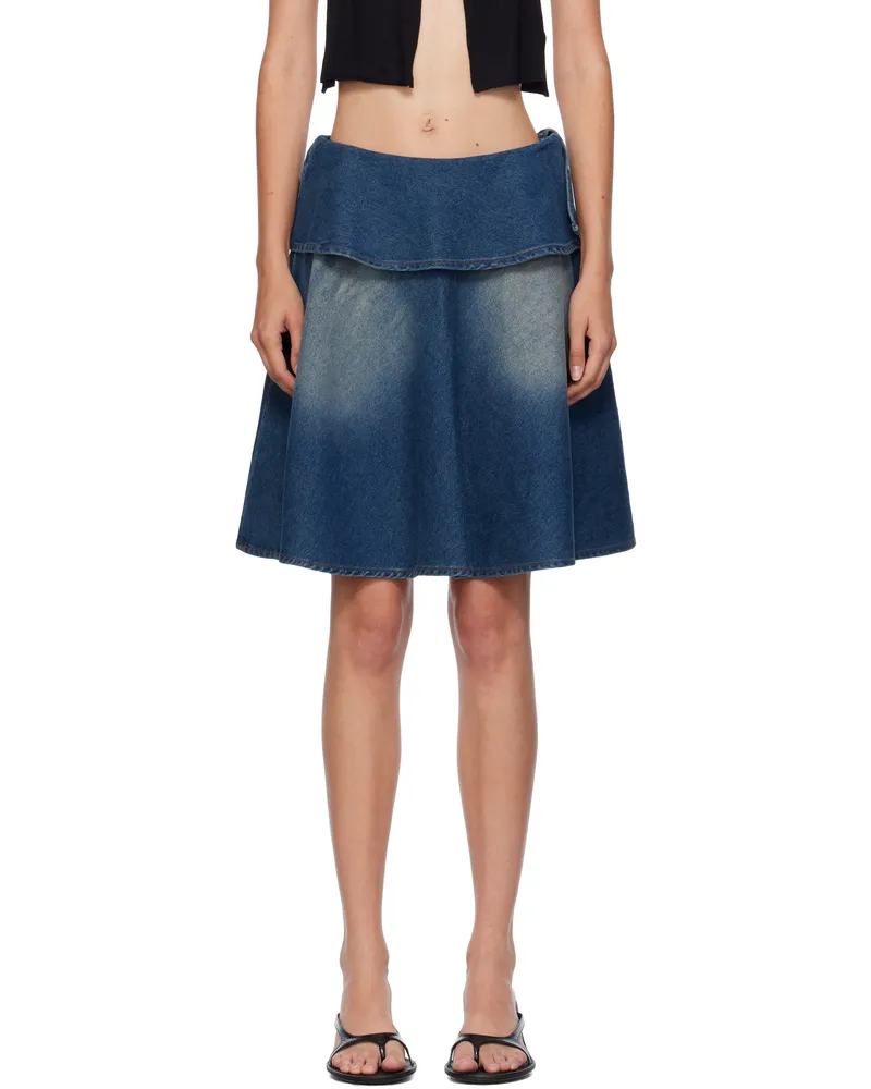 GIMAGUAS Blue Ruffle Denim Miniskirt Dark