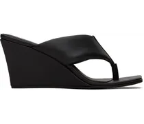 Black Thong Wedge Heeled Sandals