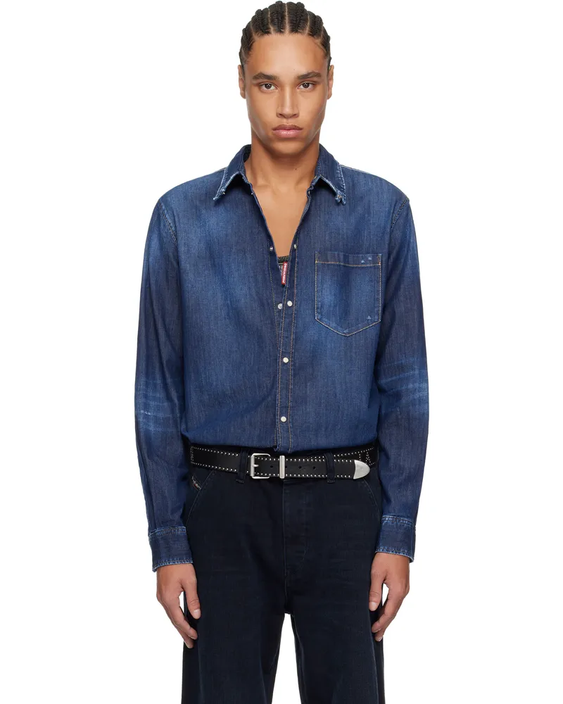 Dsquared2 Blue Dark Wash Tab Denim Shirt Navy