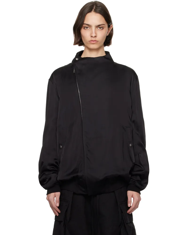 Rick Owens Black Hollywood Washed Charmeuse Anthem Bomber Jacket 09