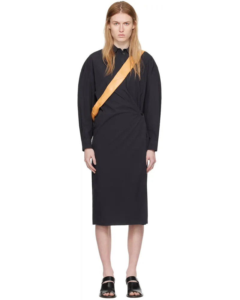 Christophe Lemaire Navy Wrap Midi Dress Bldark