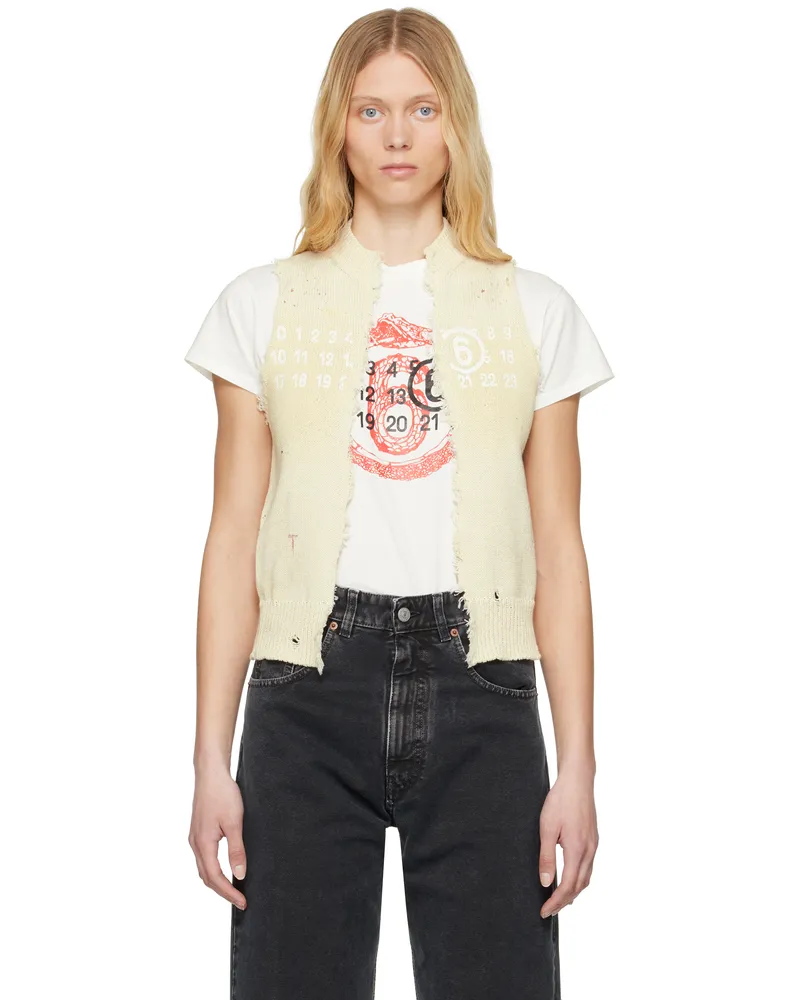 Maison Margiela Off-White Open Cut Printed Vest 102s