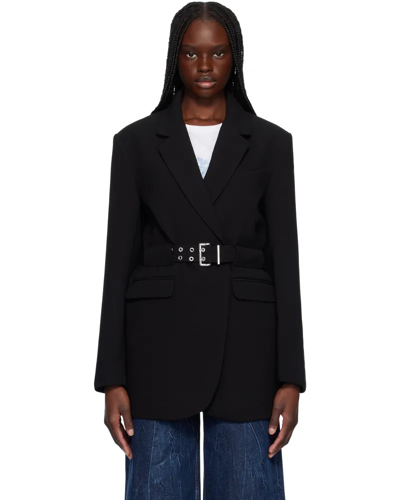 Ganni Black Bonded Crepe Blazer 099