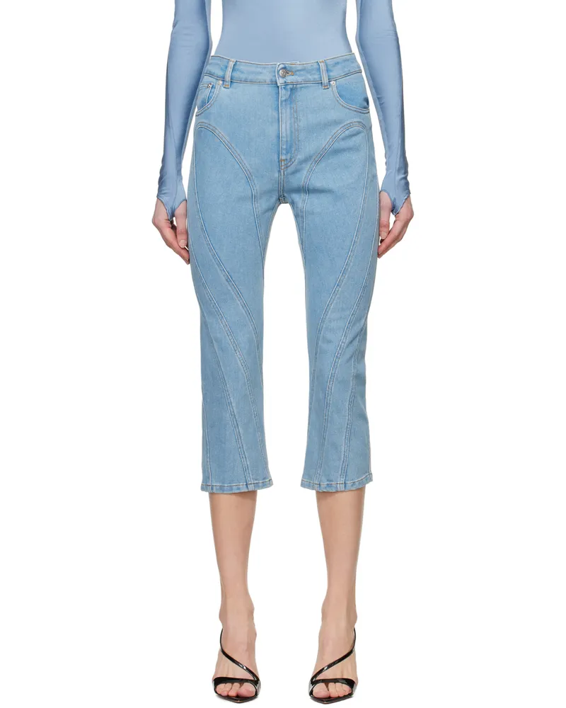 Thierry Mugler Blue Spiral Crop Jeans B2905