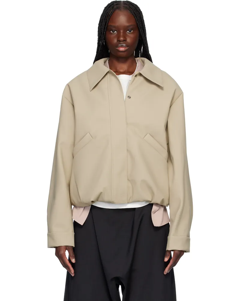 KASSL Beige Short Rubber Bomber Jacket 0003