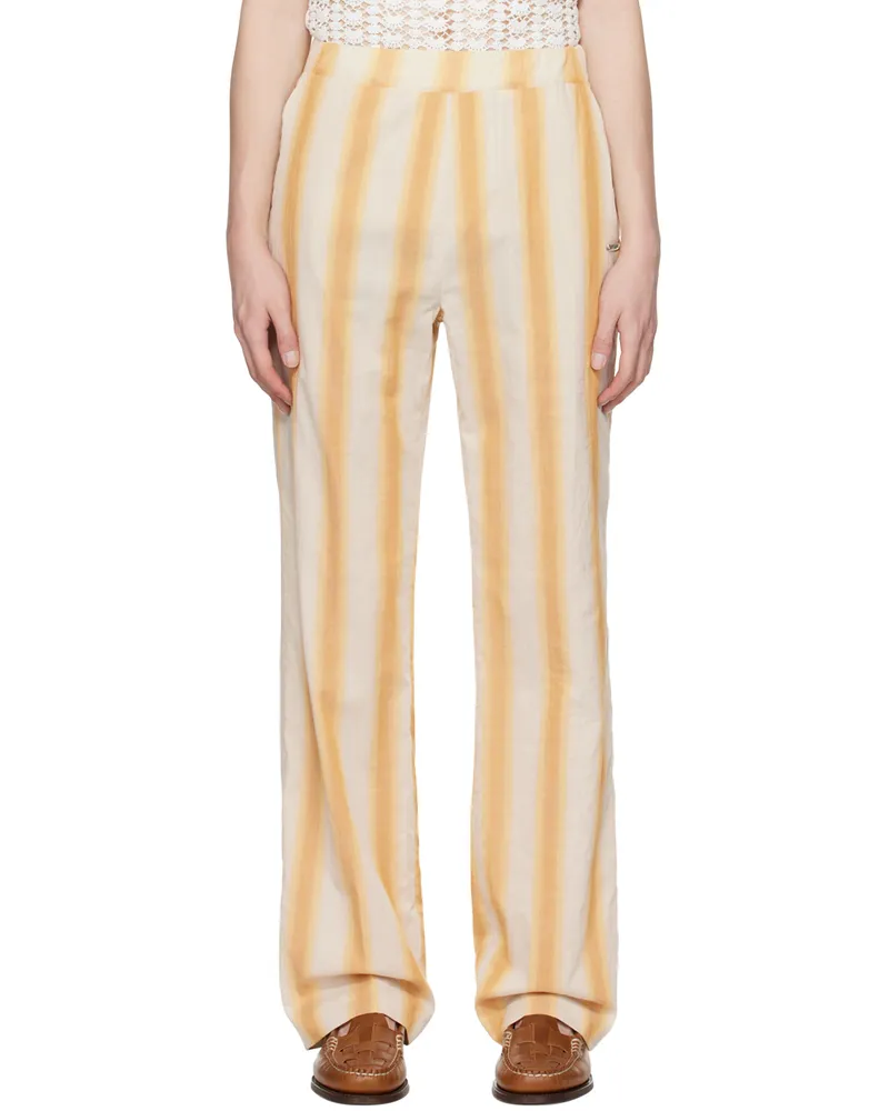 young n sang Beige Striped Trousers Beige