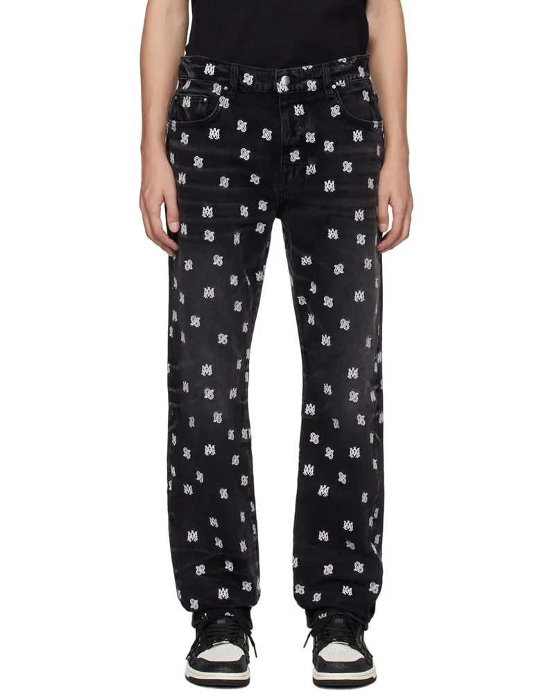Amiri Black Embroidered Jeans Faded