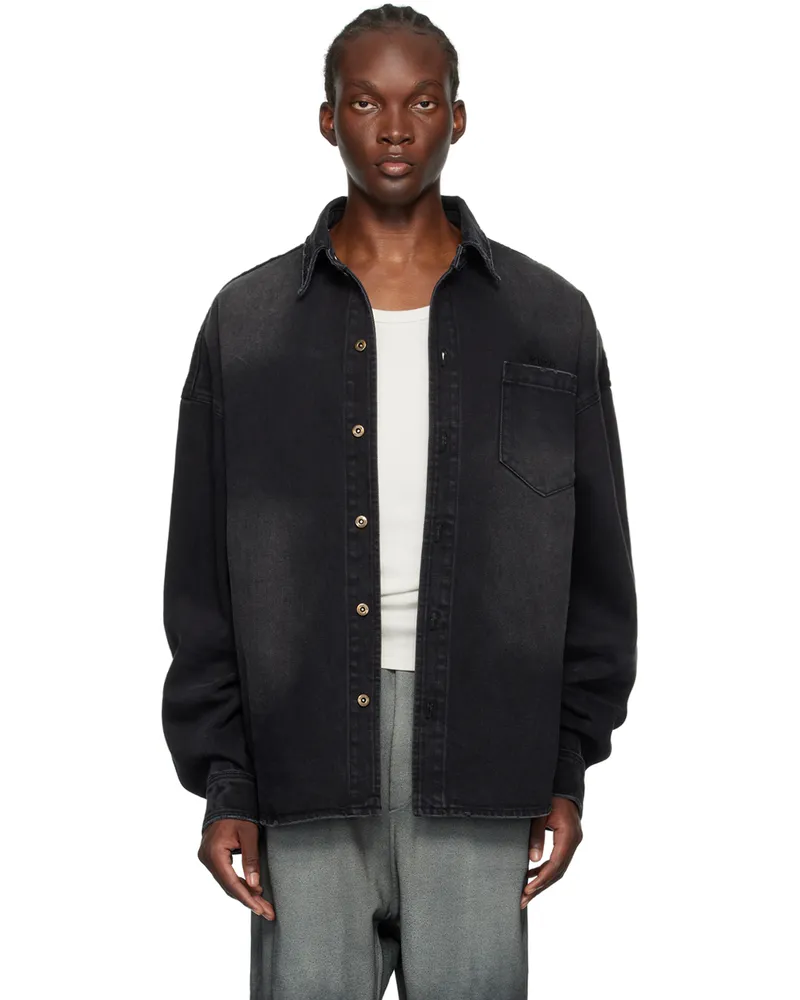 WE 11 DONE Black Distressed Denim Shirt Black