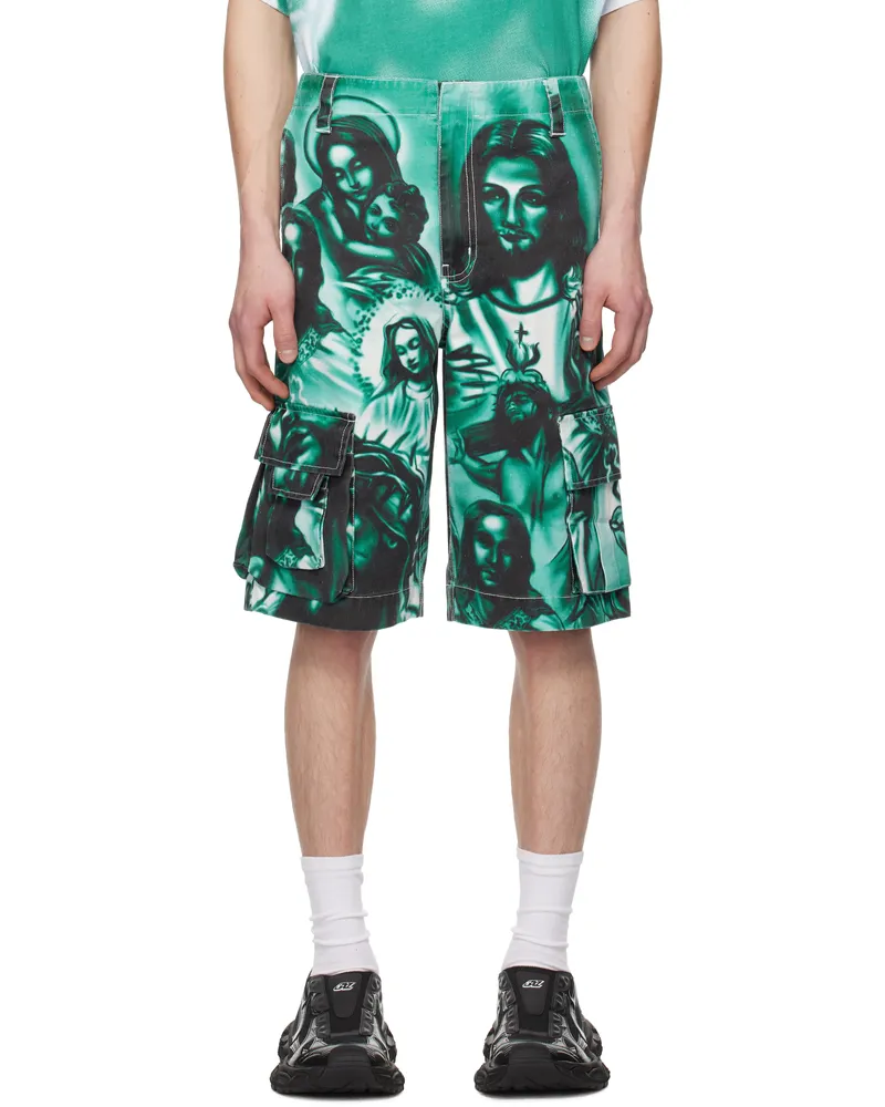Gerrit Jacob Green Printed Cargo Shorts Green