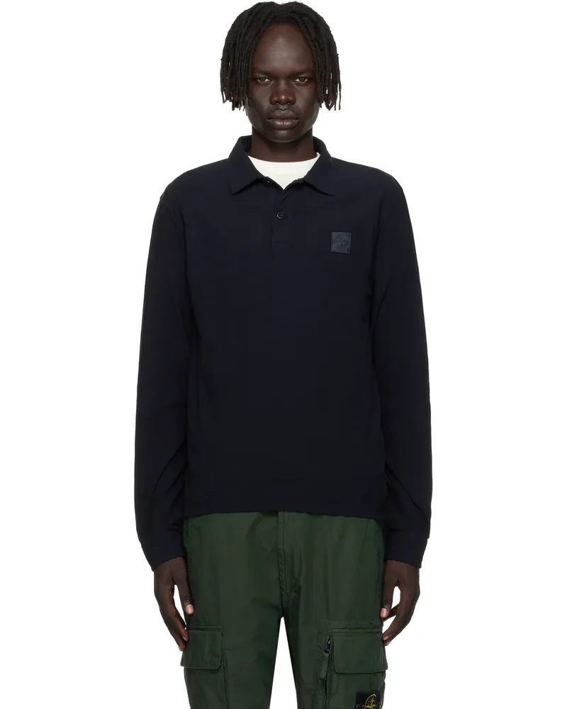 Stone Island Navy 2200011 Long Sleeve Cotton Jersey Polo V0020
