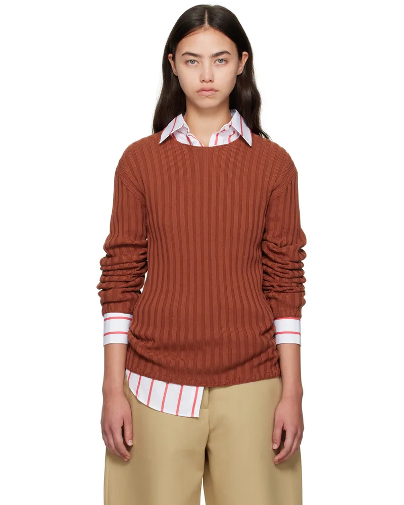 Acne Studios Orange Ribbed Crewneck Knit Sweater Cps