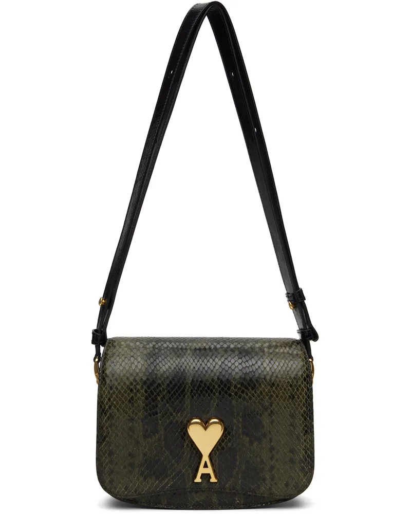 AMI Paris Green & Black Leather Paris Paris Bag Black