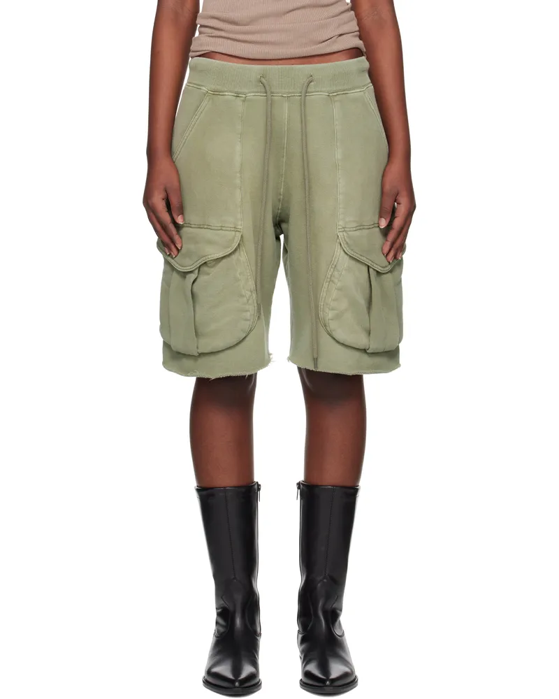 R13 Green Multipocket Relaxed Sweat Shorts Faded