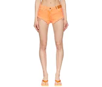 Orange Frayed Denim Shorts