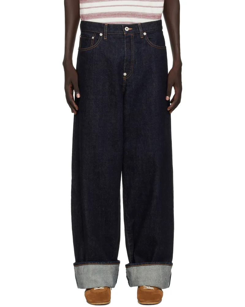 Kenzo Navy Kenzo Paris Turn Up Wide Fit Jeans Rinse