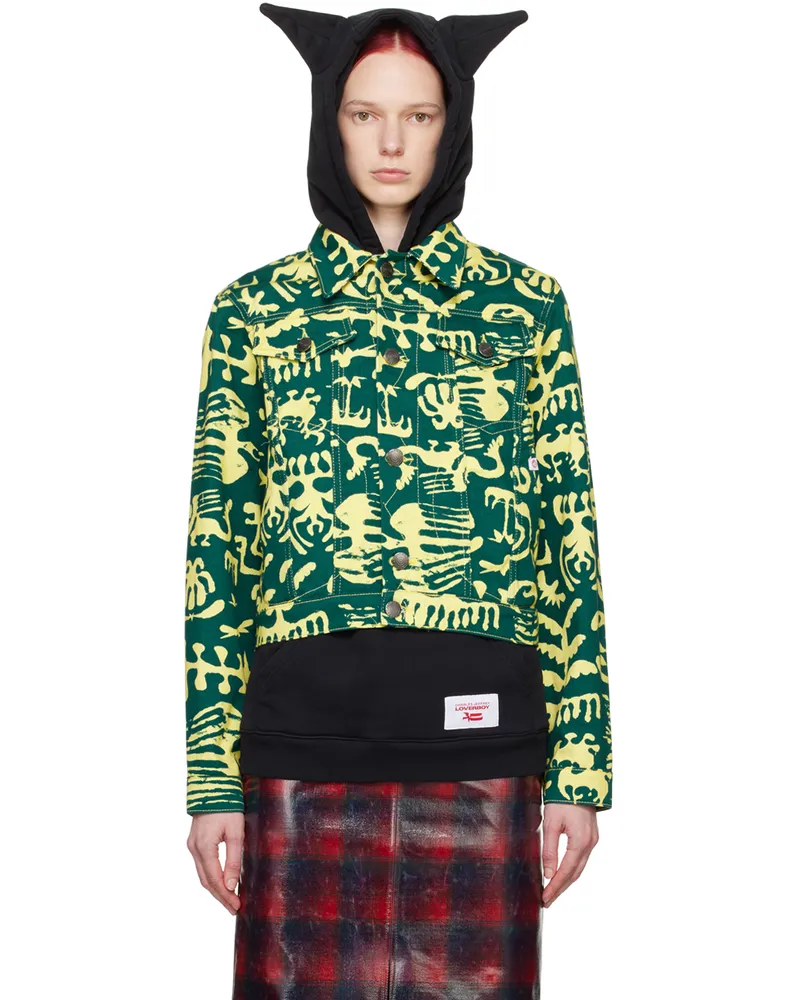 Charles Jeffrey Loverboy Green & Yellow Art Denim Jacket Block