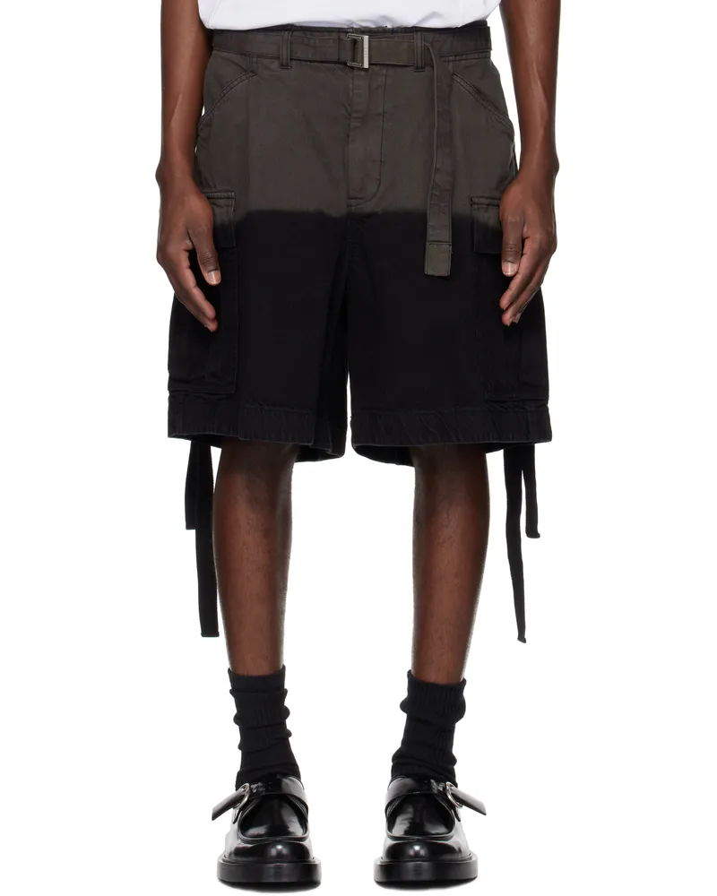 Sacai Gray & Black Garment-Dyed Cargo Shorts 001