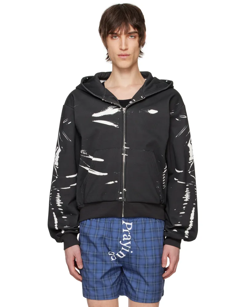 Praying Black Latex Printed Hoodie Black