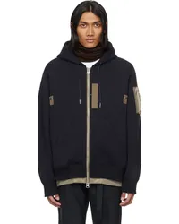 Sacai Navy & Green Raglan Hoodie Navy