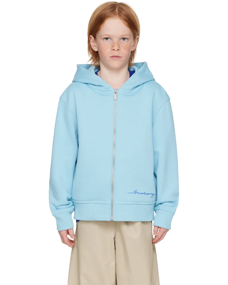Burberry Kids Blue Cotton Zip Hoodie Lizard