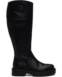 HUGO BOSS Black Leather Padded Double Monogram Tall Boots Black