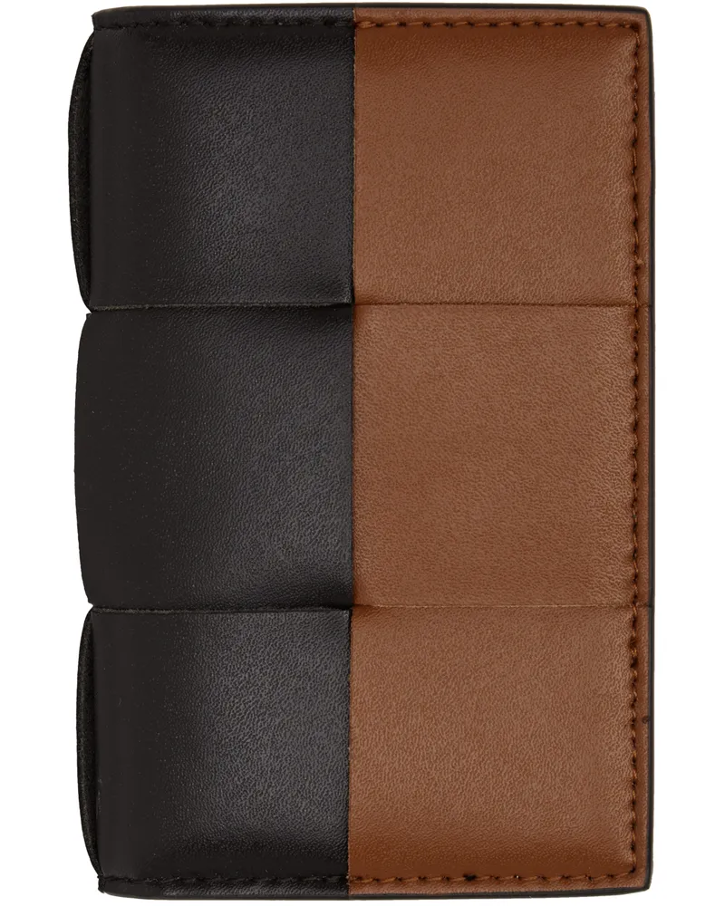 Bottega Veneta Brown & Tan Cassette Flap Card Case Wallet Fond-Wood