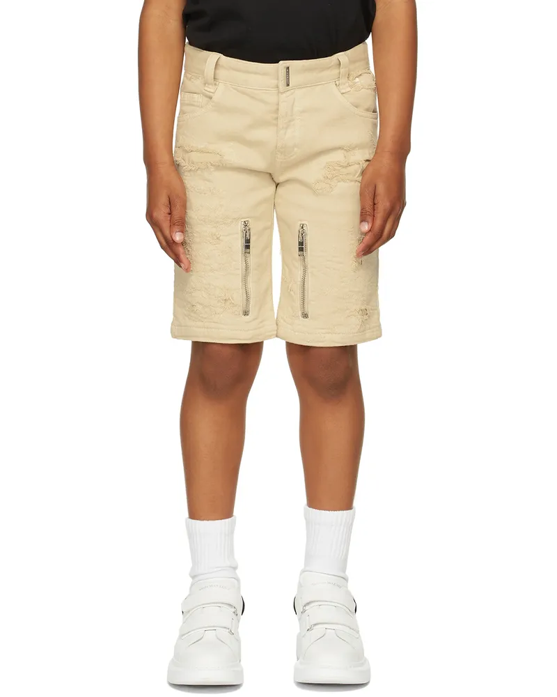 Givenchy Kids Beige Distressed Bermuda Shorts 237