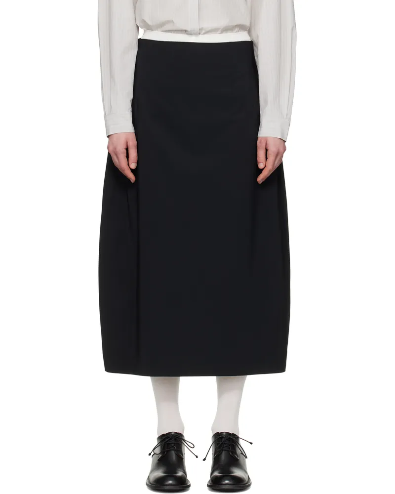 AMOMENTO Black Curved Silhouette Midi Skirt Black