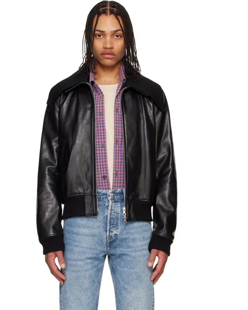 Our Legacy Black Pharos Leather Bomber Jacket Malleable