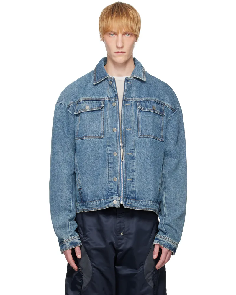 Spencer Badu Blue Zip Denim Jacket Blue