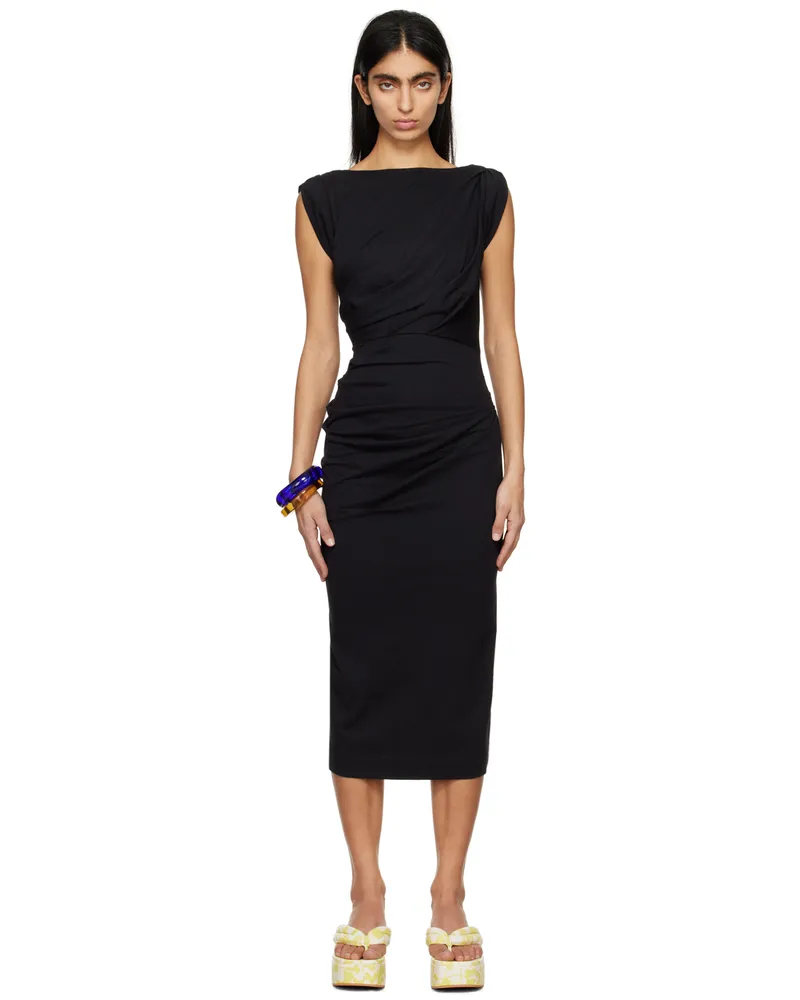 Dries van Noten Black Draped Midi Dress 900