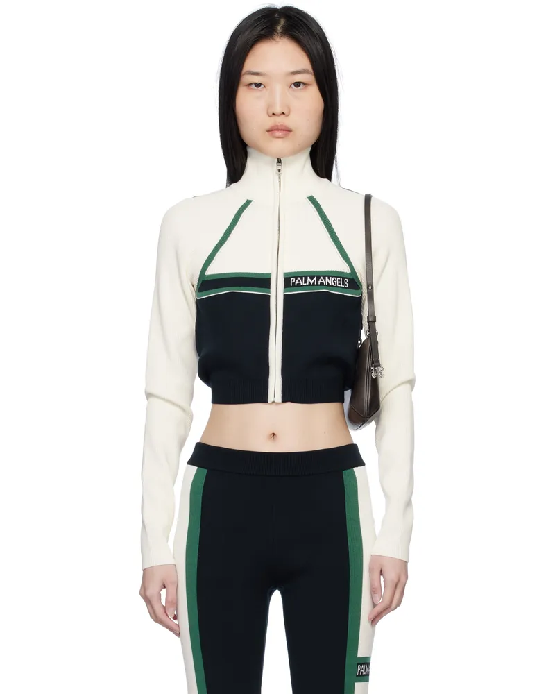Palm Angels Off-White & Navy Racing Zip Jacket Navy