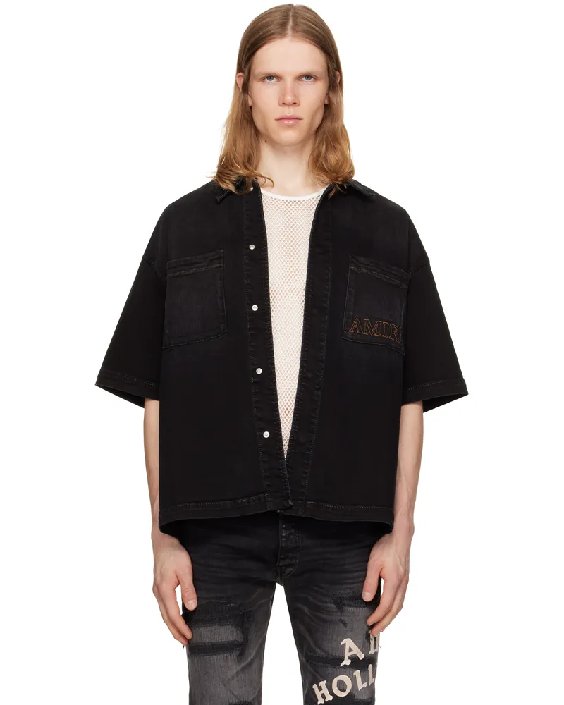 Amiri Black 'AMIRI' 3D Short Sleeve Snap Denim Shirt Vintage