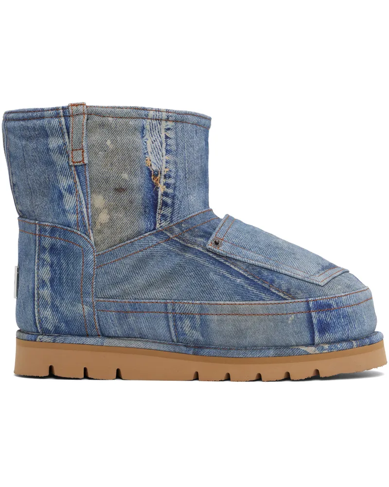 Acne Studios Blue Printed Leather Low Boots Bqc