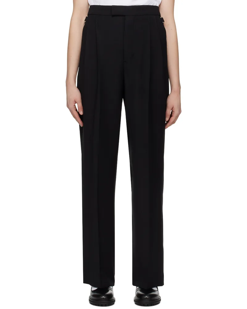 AMI Paris Black Pleated Trousers Black